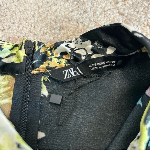 Zara Black satin floral flower print long sleeve high neck mini dress Sz S NWOT - Picture 7 of 13